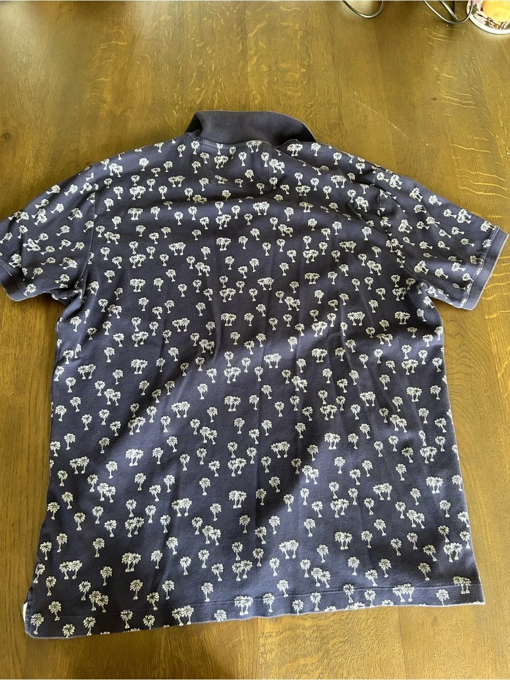 Banana republic navy white palm tree print short sleeve polo shirt